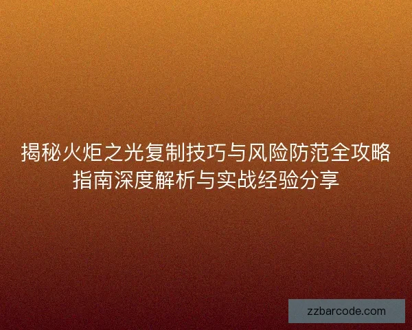 揭秘火炬之光复制技巧与风险防范全攻略指南深度解析与实战经验分享